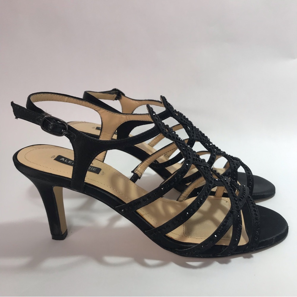 Alex Marie Giani Black Satin and Rhinestone Studded Strappy Sandals - Picture 16 of 16